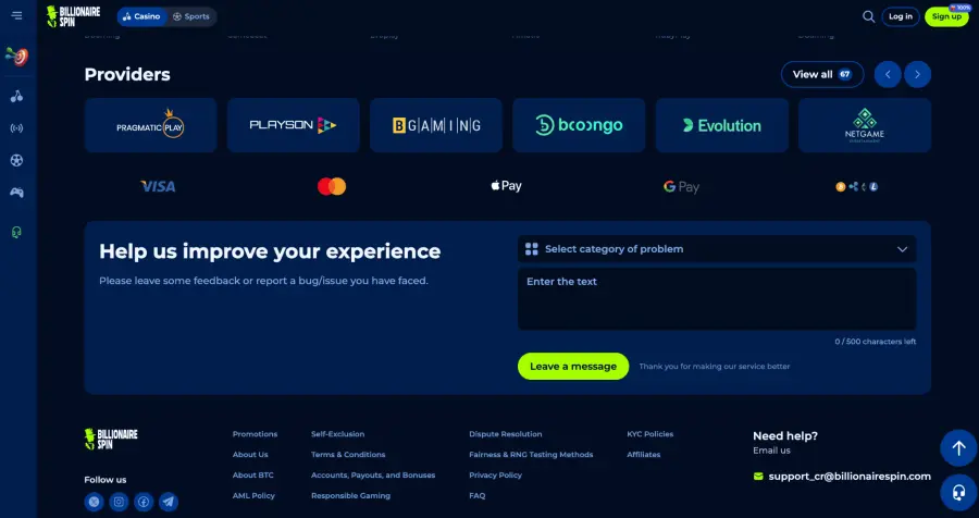 Billionairespin login